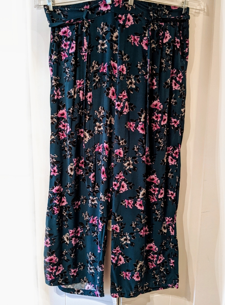 Torrid Teal Wide Leg Pants with Pink Floral Print